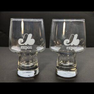 Vintage MLB Baseball Montreal Expos Etched Glass Set of 2 Glasses